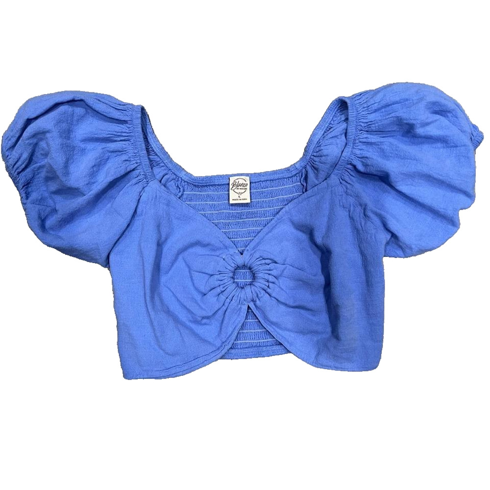 Blanco by nature Womens crop top Y2K preppy Sz Large Blue A005508